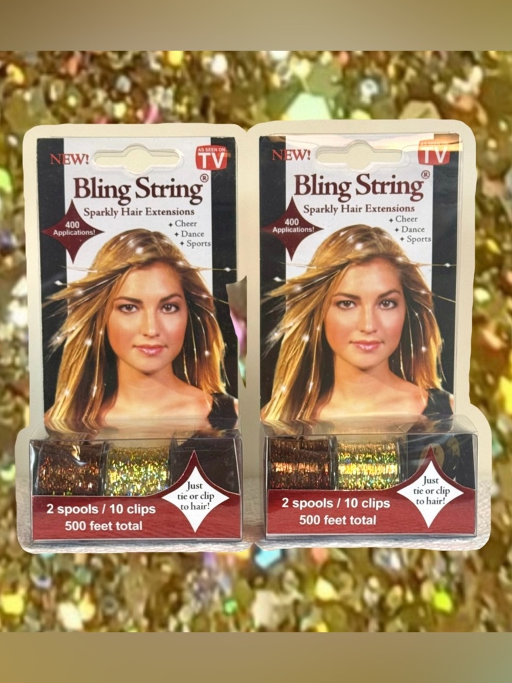 BLING STRING Tinsel Hair Extensions 2 Sets (4 Rolls) Brown & Gold 1000 Feet
